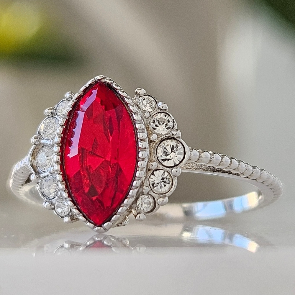 Marquise Red Swarovski Ring, 925 Sterling Silver Ruby Collection